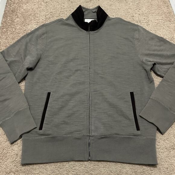 BILLY REID Zip Front Track Jacket Taupe W Brown Suede Collar And Trim Sz L - Picture 1 of 8